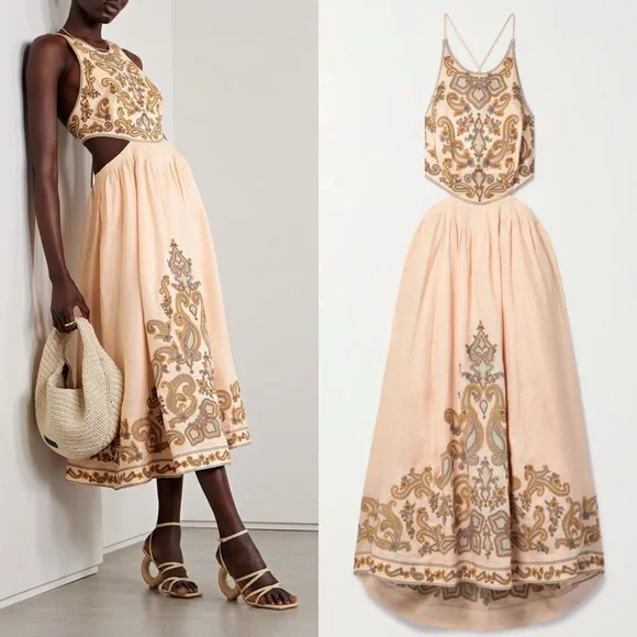 NWT Zimmermann Devi Embroidered Linen Midi Dress - Picture 1 of 16